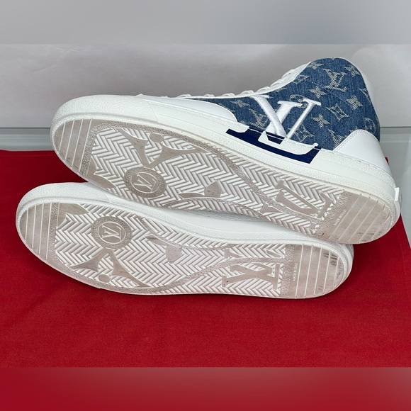 Louis Vuitton Charlie Trainer Sneaker Denim Blue White High Top Original LV - Picture 8 of 12